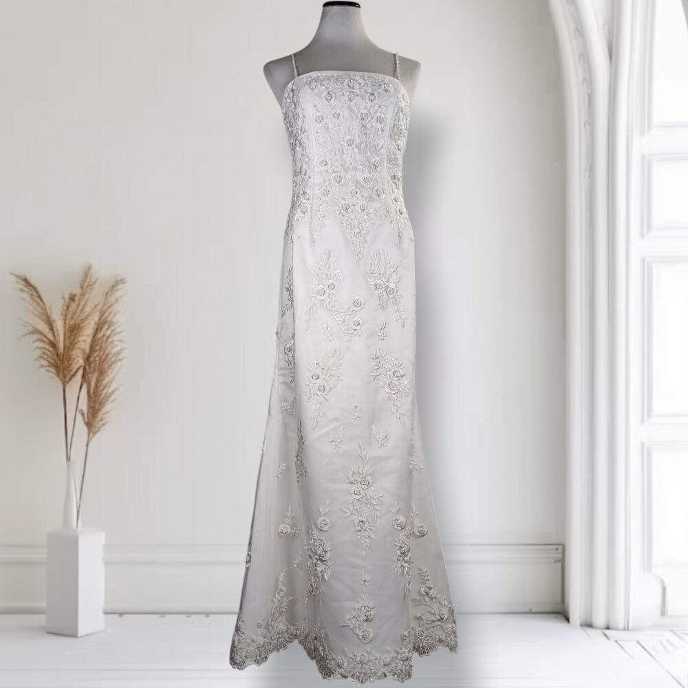 Mori Lee Bridal 12 Beaded Lace Wedding Dress Column Spaghetti Strap White